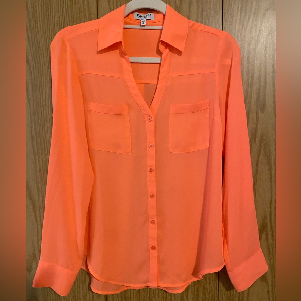 Express Portofino Shirt XS Neon Coral Orange | NWOT